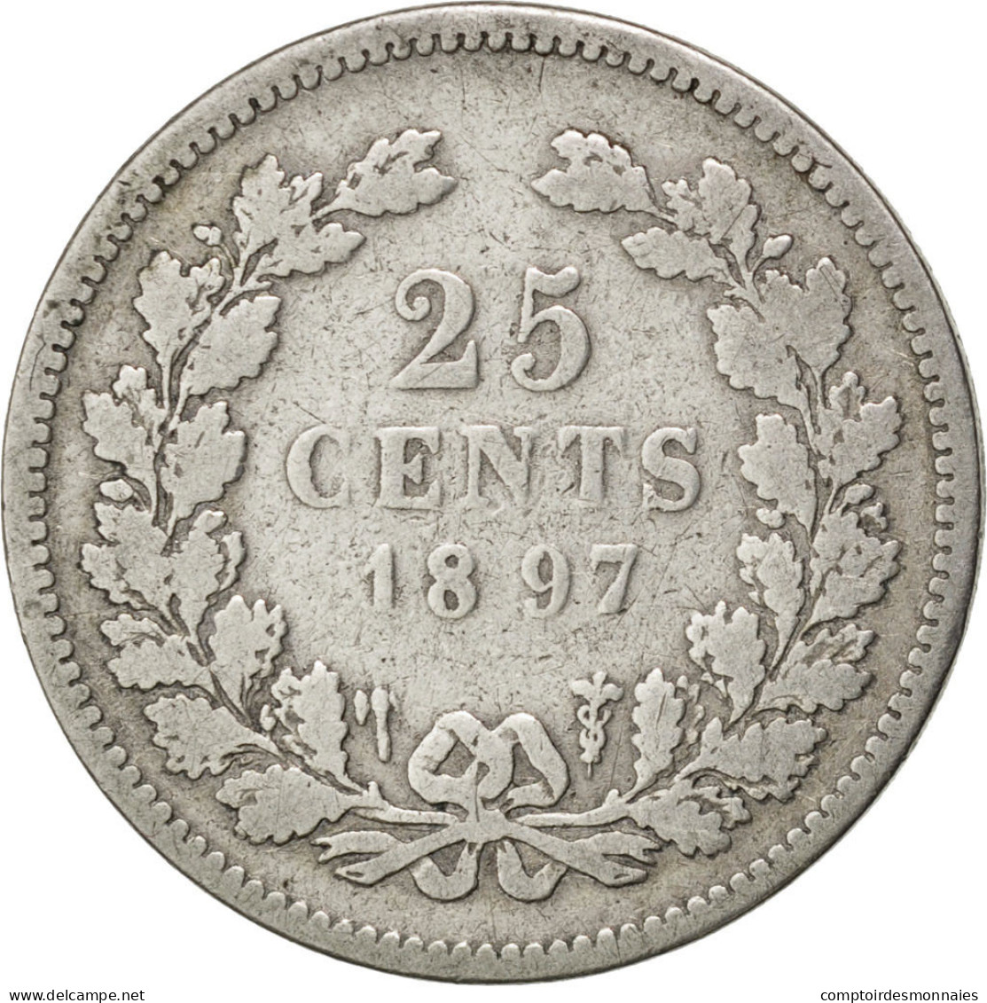 Monnaie, Pays-Bas, Wilhelmina I, 25 Cents, 1897, B+, Argent, KM:115 - 25 Cent