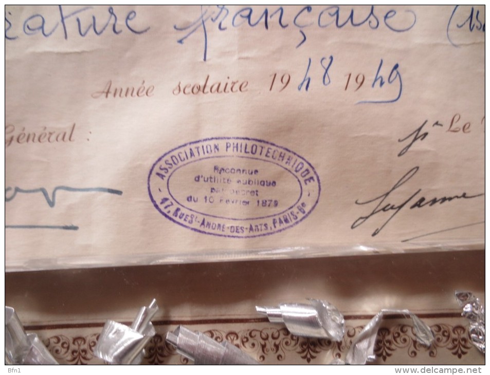 DIPLÔME DE PRIX - 1949- ASSOCIATION PHILOTECHNIQUE - VOIR PHOTOS - Diplome Und Schulzeugnisse