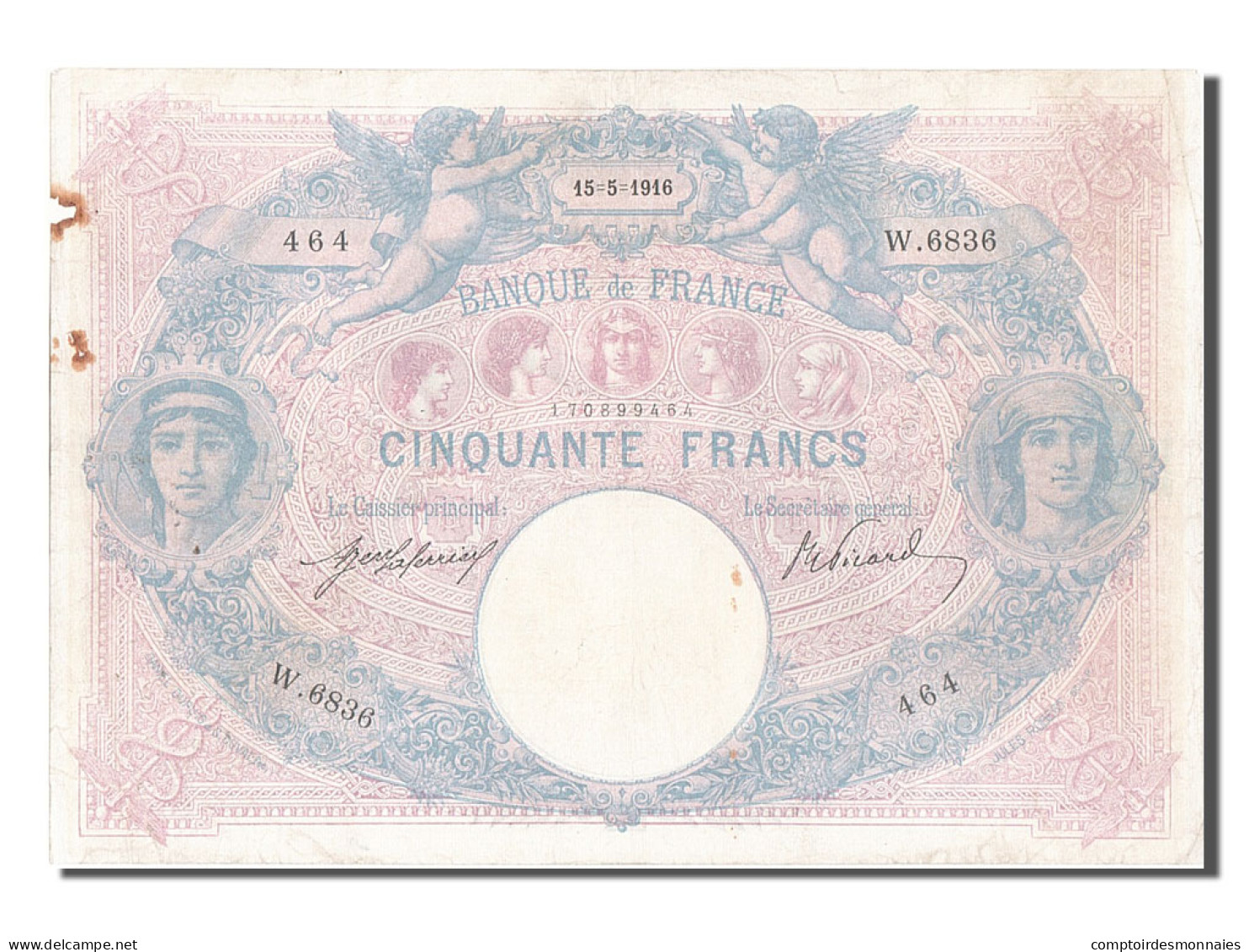 Billet, France, 50 Francs, 50 F 1889-1927 ''Bleu Et Rose'', 1916, 1916-05-15 - 50 F 1889-1927 ''Bleu Et Rose''