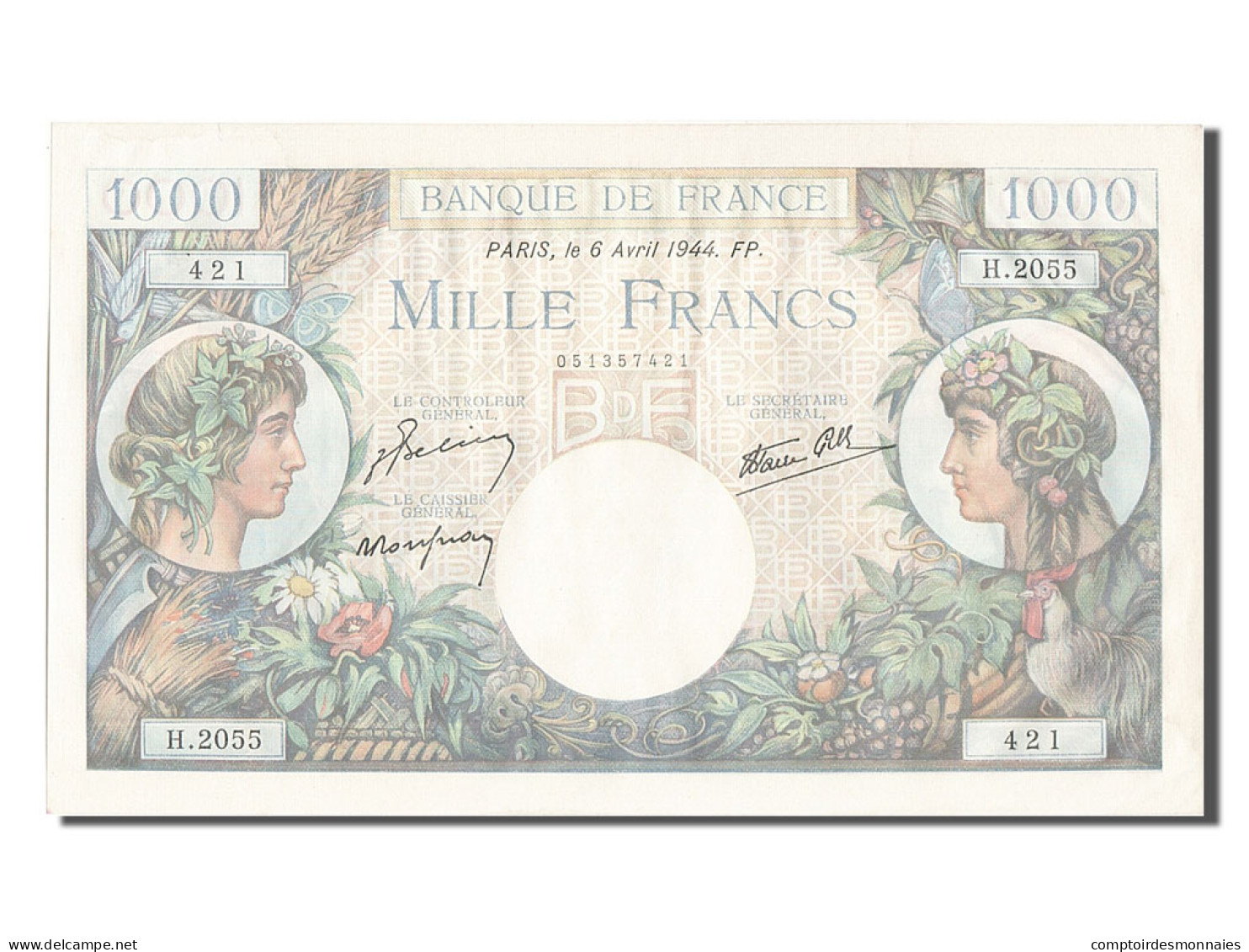 Billet, France, 1000 Francs, 1 000 F 1940-1944 ''Commerce Et Industrie'', 1944 - 1 000 F 1940-1944 ''Commerce Et Industrie''