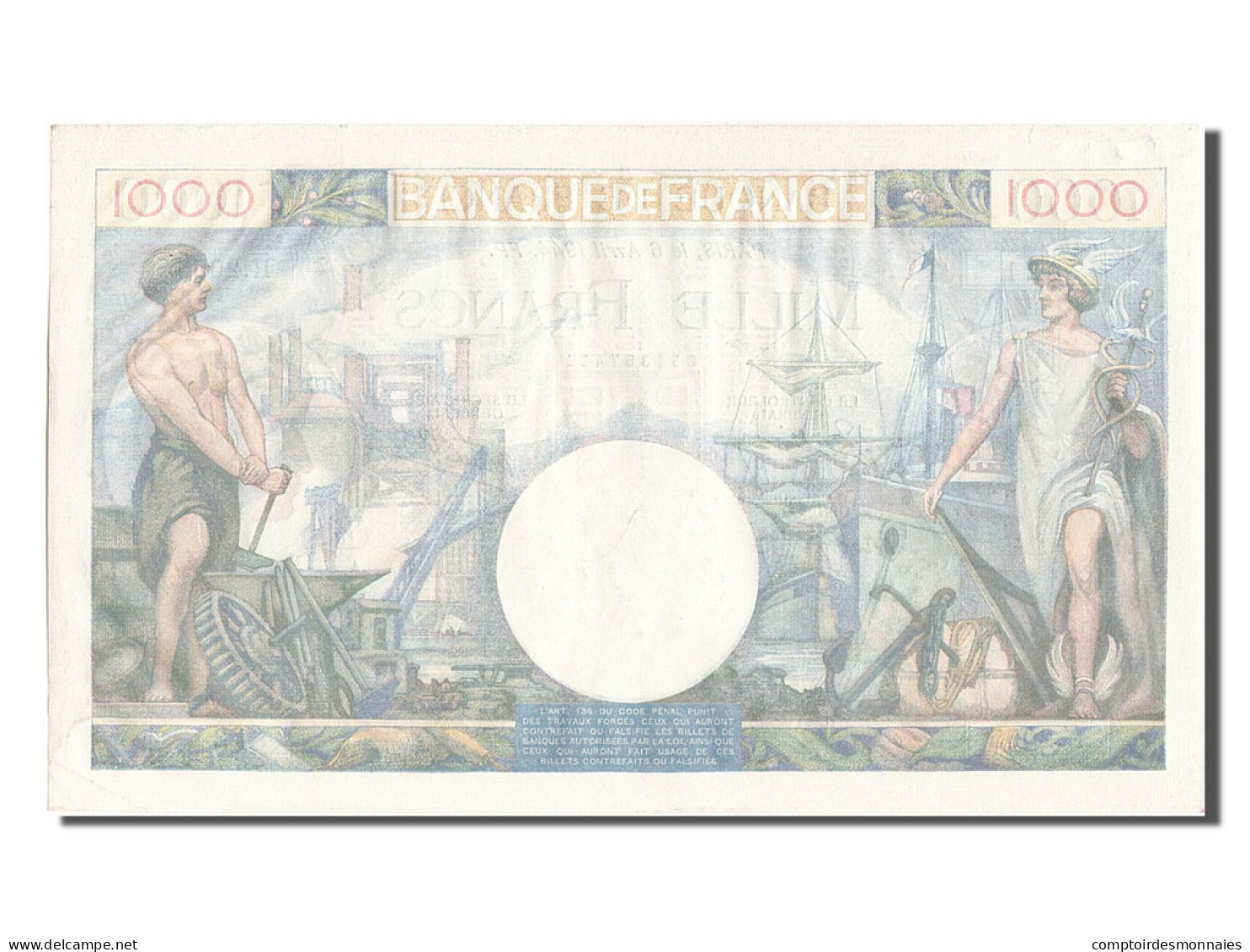 Billet, France, 1000 Francs, 1 000 F 1940-1944 ''Commerce Et Industrie'', 1944 - 1 000 F 1940-1944 ''Commerce Et Industrie''