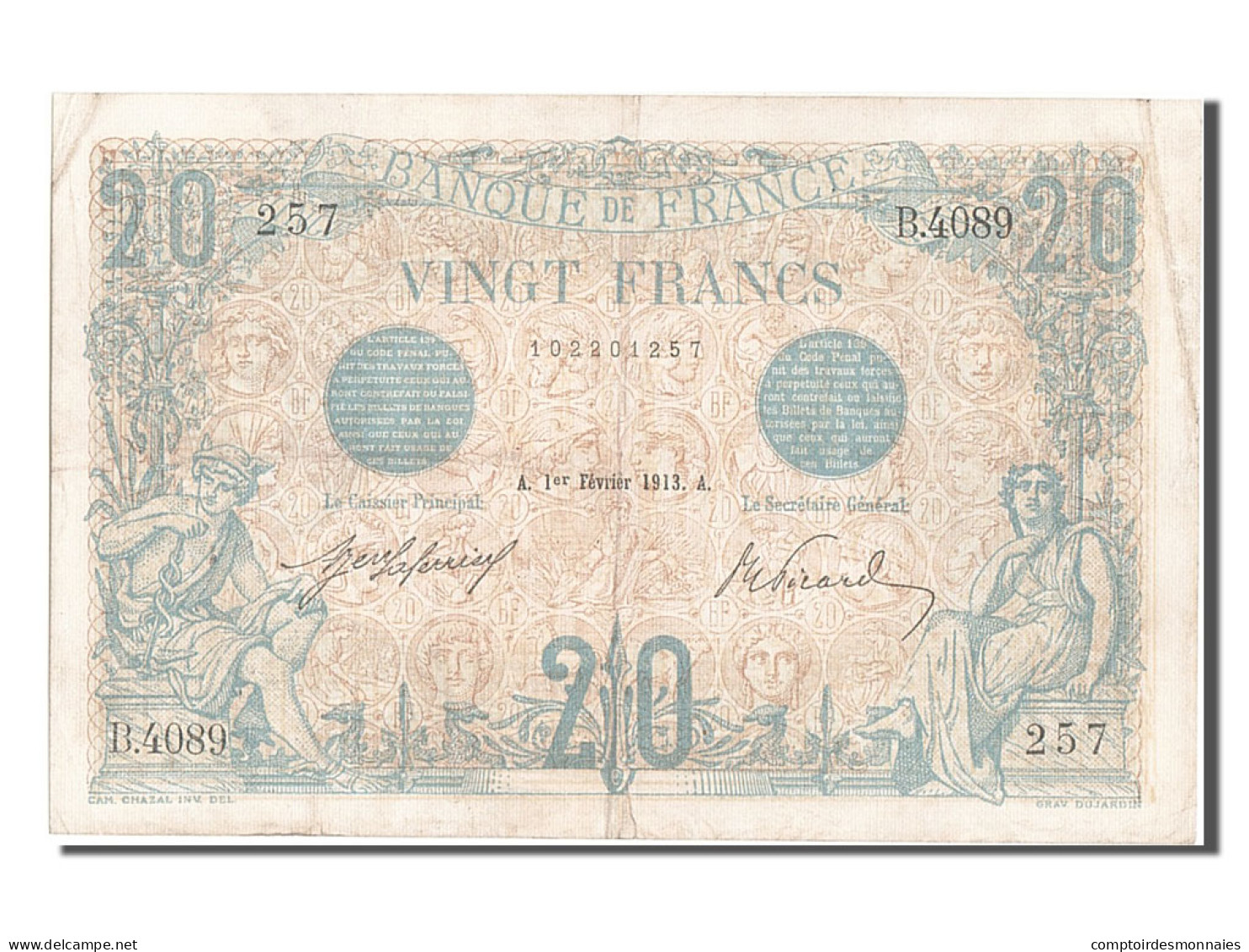 Billet, France, 20 Francs, 20 F 1905-1913 ''Bleu'', 1913, 1913-02-01, TTB+ - 20 F 1905-1913 ''Bleu''