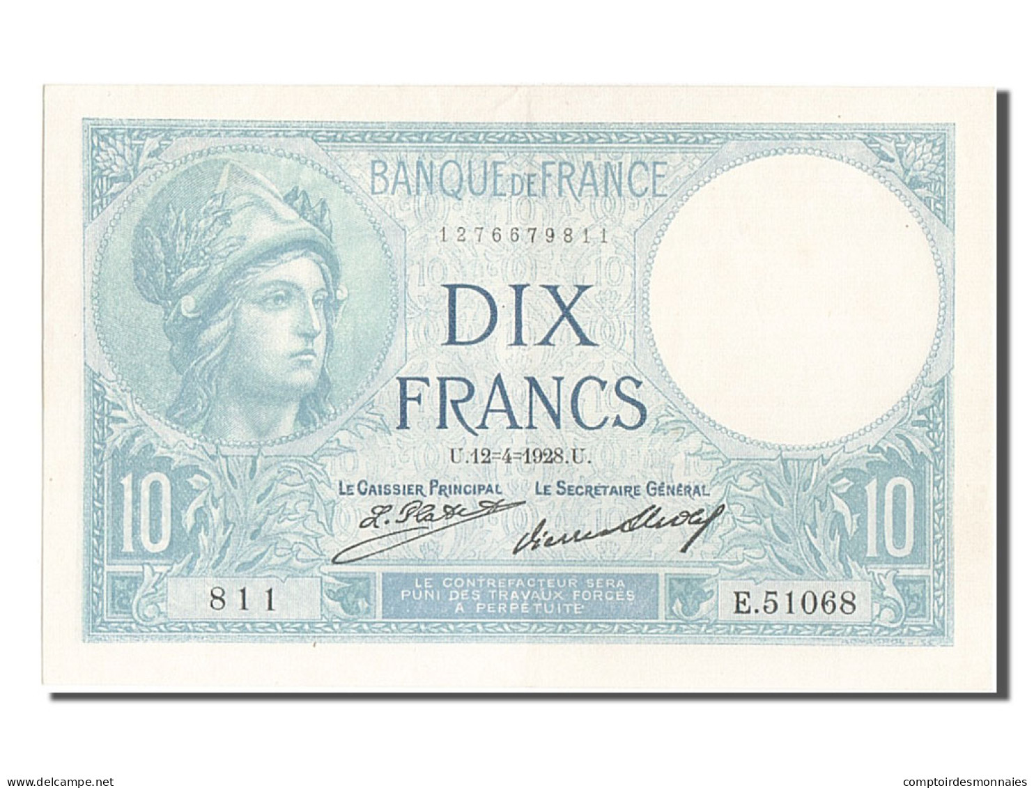 Billet, France, 10 Francs, 10 F 1916-1942 ''Minerve'', 1928, 1928-04-12, SUP+ - 10 F 1916-1942 ''Minerve''