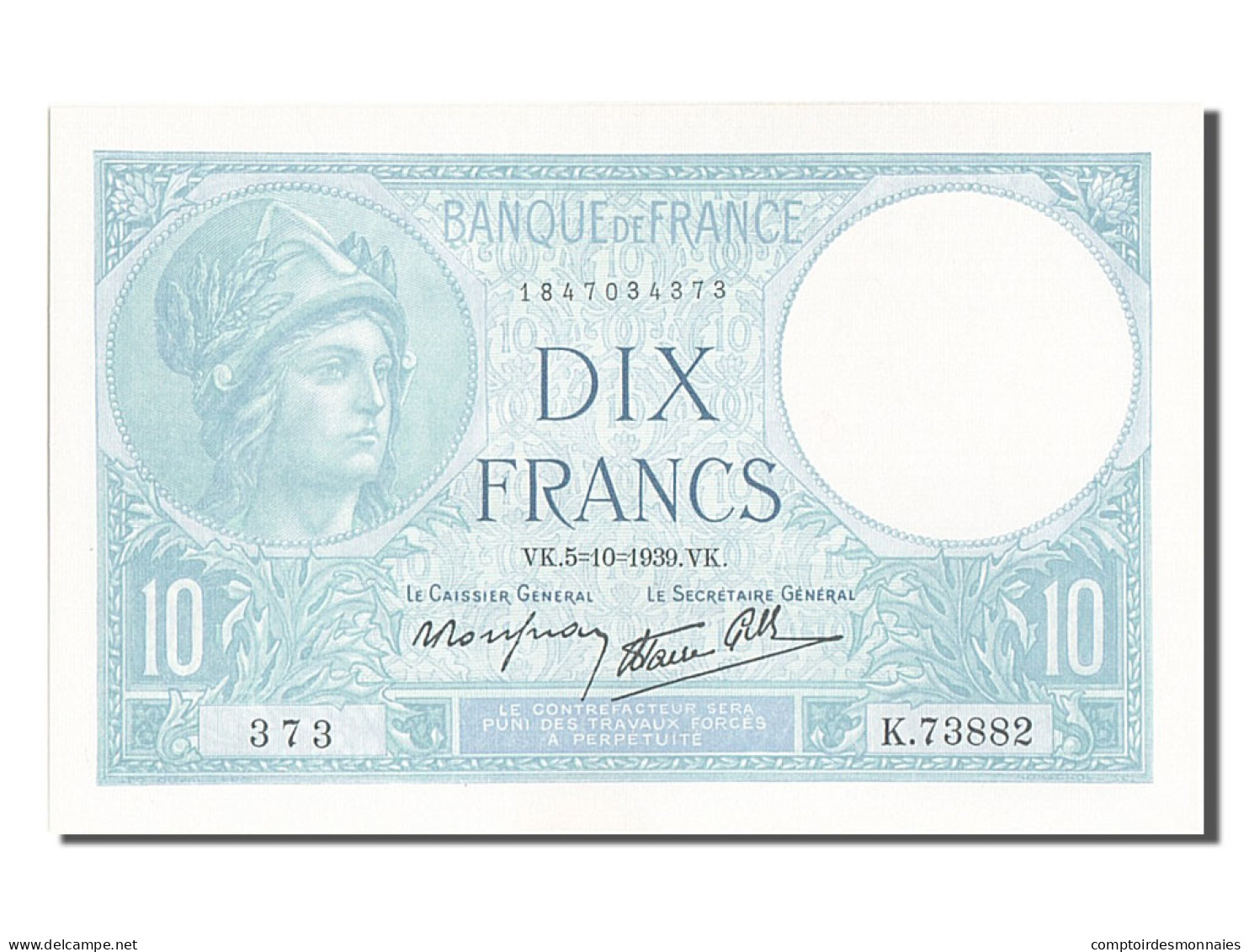 Billet, France, 10 Francs, 10 F 1916-1942 ''Minerve'', 1939, 1939-10-05, NEUF - 10 F 1916-1942 ''Minerve''