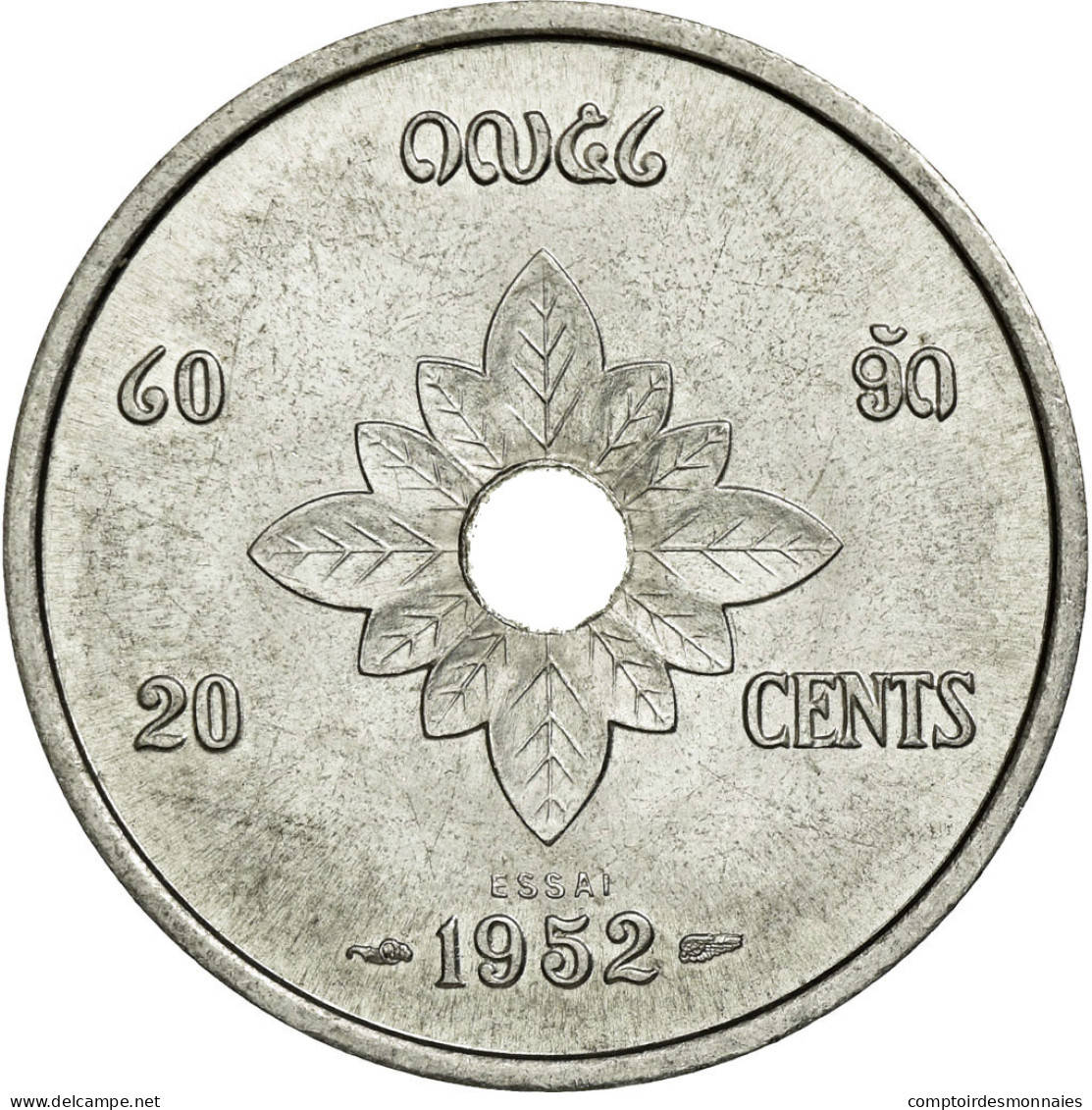 Monnaie, Lao, Sisavang Vong, 20 Cents, 1952, SUP+, Aluminium, Lecompte:5 - Laos
