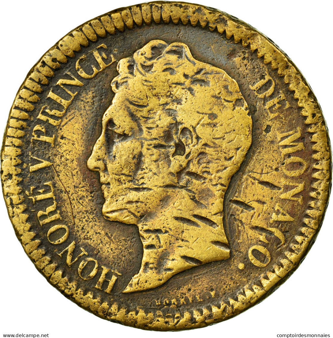 Monnaie, Monaco, Honore V, Decime, 1838, Monaco, TB, Cuivre, Gadoury:105 - Charles III.