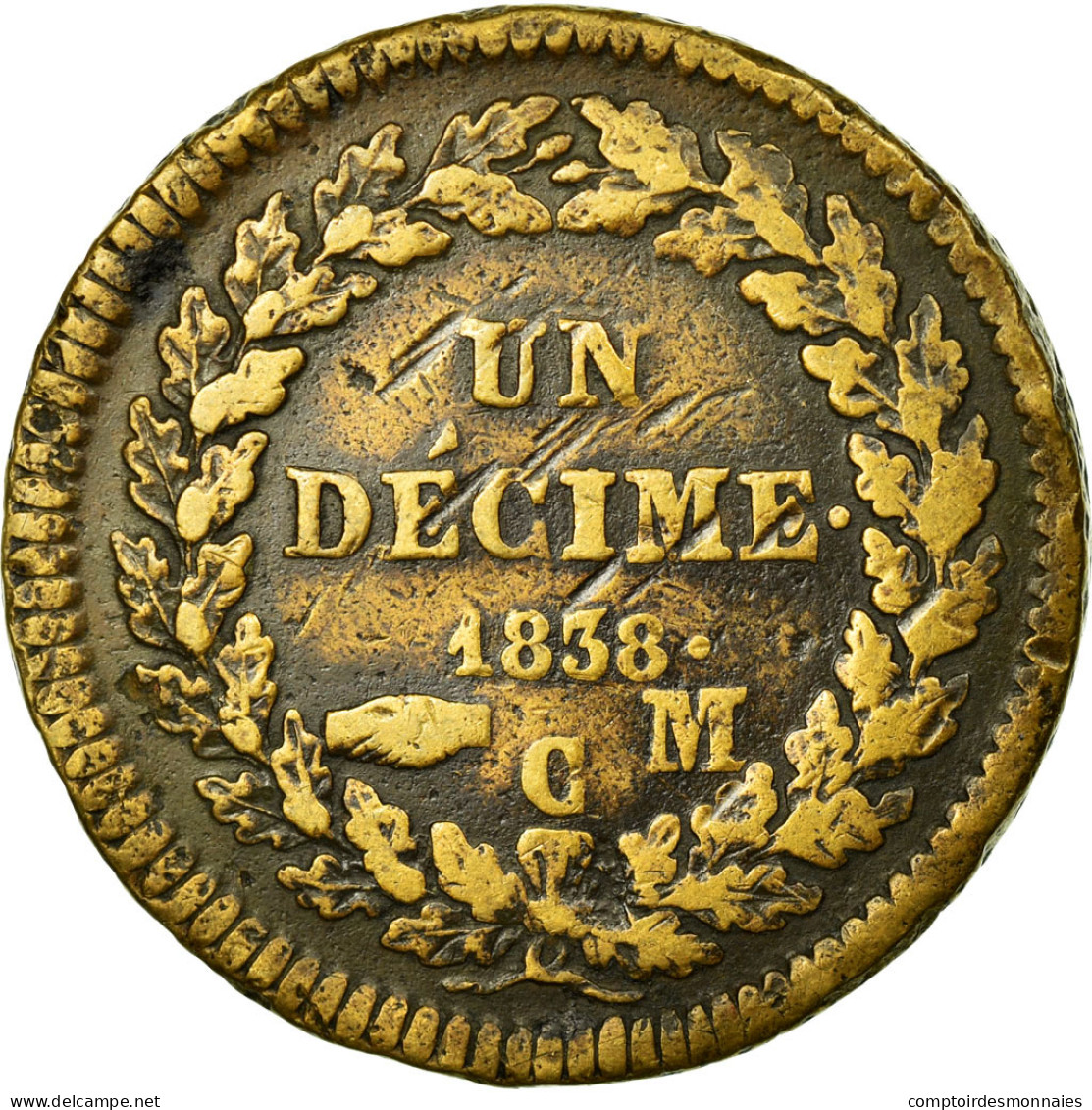 Monnaie, Monaco, Honore V, Decime, 1838, Monaco, TB, Cuivre, Gadoury:105 - Charles III.