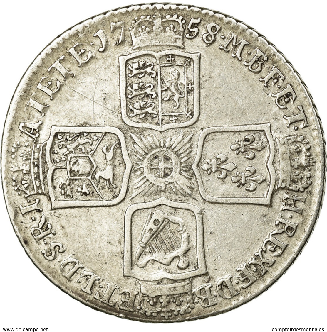 Monnaie, Grande-Bretagne, George II, Shilling, 1758, TTB+, Argent, KM:583.3 - Autres & Non Classés