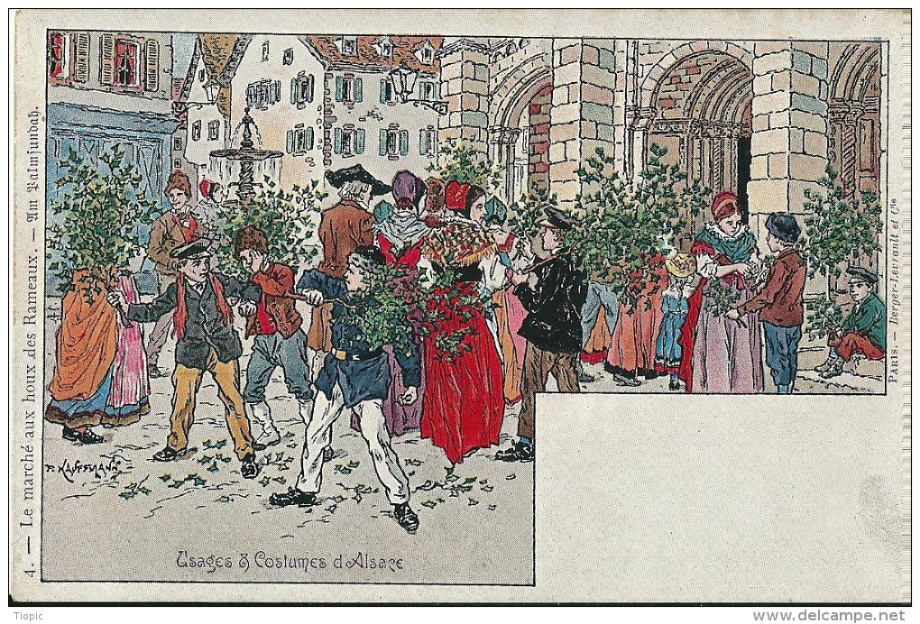 Illustrateur   KAUFFMANN    -  Le  Marché Aux Houx Des Rameaux  - .  Usages Et  Costumes D´ Alsace. - Kauffmann, Paul