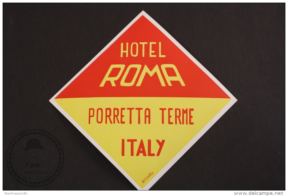 Hotel Roma, Florretta Terme - Italy - Original Luggage Hotel Label - Sticker - Hotel Labels