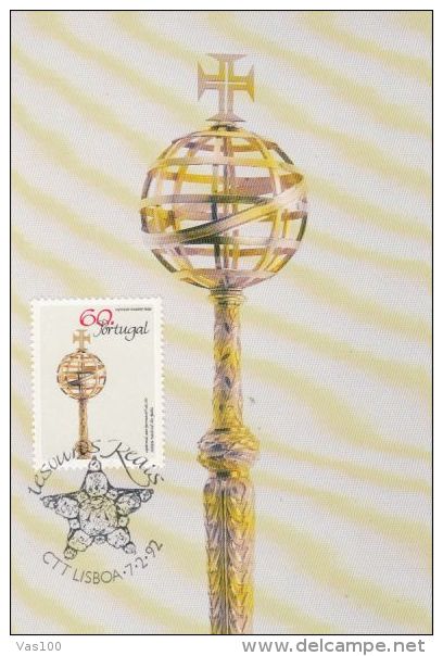 PORTUGAL ROYAL SCEPTRE, CM, MAXICARD, CARTES MAXIMUM, 1992, PORTUGAL - Maximum Cards & Covers