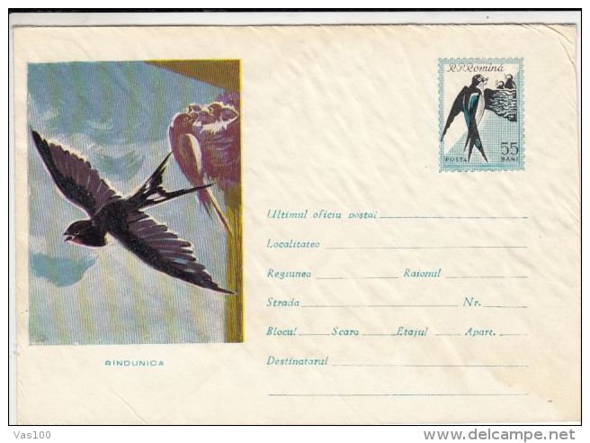 BIRDS, SWALLOW, COVER STATIONERY, ENTIER POSTAL, 1961, ROMANIA - Zwaluwen