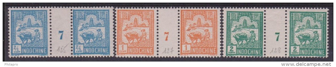 INDOCHINE  MILLESIMES 7 SUR   YVERT N° 125+127+128  **MNH  Réf 5957 - Unused Stamps