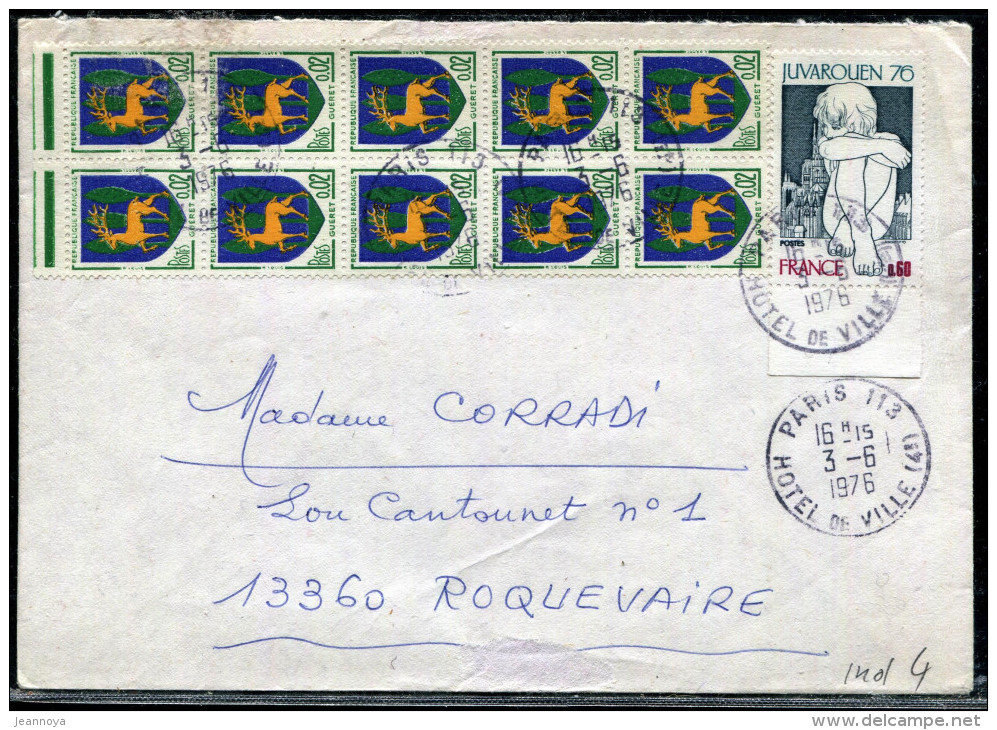 FRANCE - ARMOIRIES - N° 1351B (10) + 1876 / LETTRE DE PARIS LE 3/6/1976, POUR ROQUEVAIRE - TB - 1941-66 Coat Of Arms And Heraldry