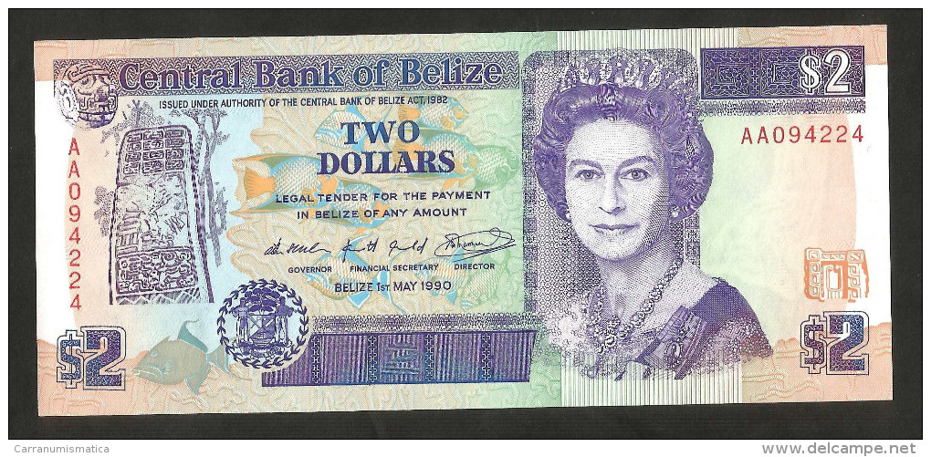 [NC] BELIZE - CENTRAL BANK Of BELIZE - 2 DOLLARS (1990) QUEEN ELIZABETH - Belice