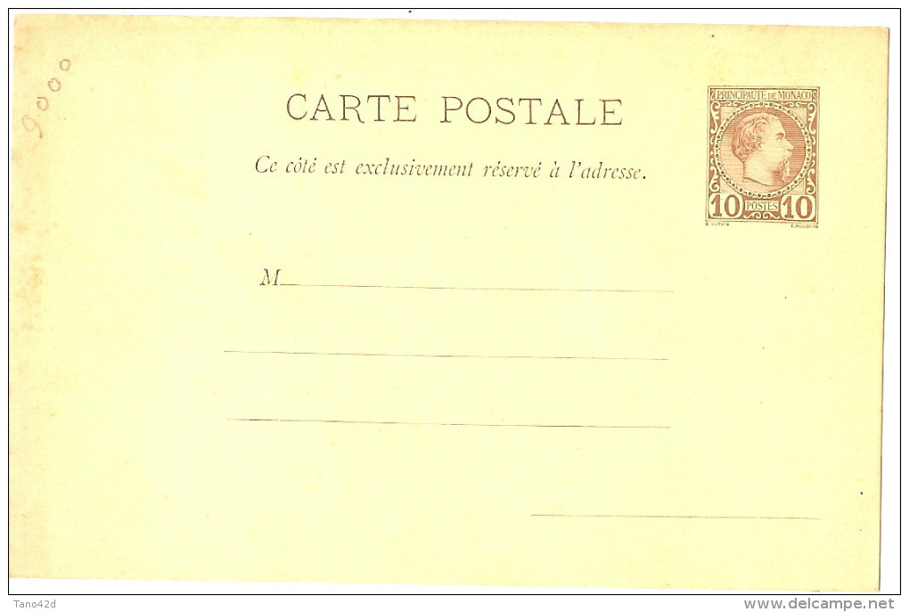 LBL5 - MONACO EP CP CHARLES III 10c CARTON JAUNE PAILLE NEUF 4 TRACES D'ADHERENCE AU VERSO - Entiers Postaux