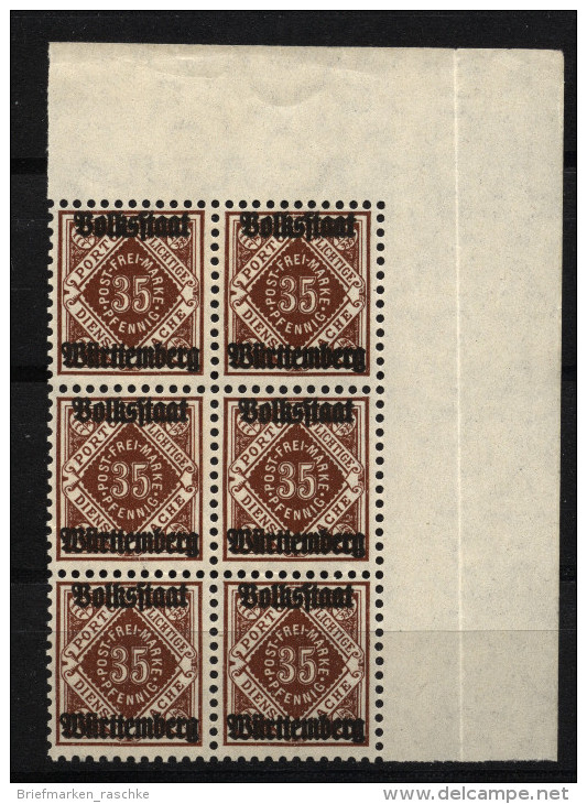 Wuerttemberg,Nr.142,I,Eck 6er Block,xx (6140) - Nuovi