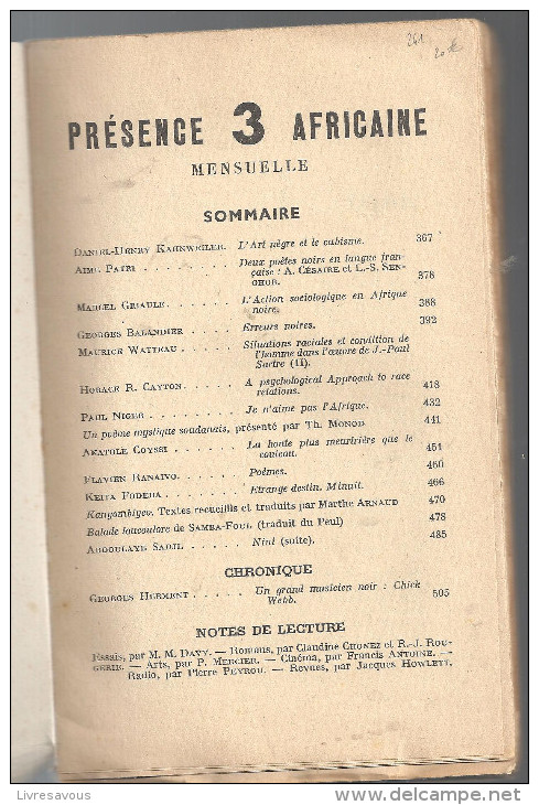 Revue N°3 Présence Africaine De Mars-avril 1948 Sommaire En Pièce Jointe - Politique