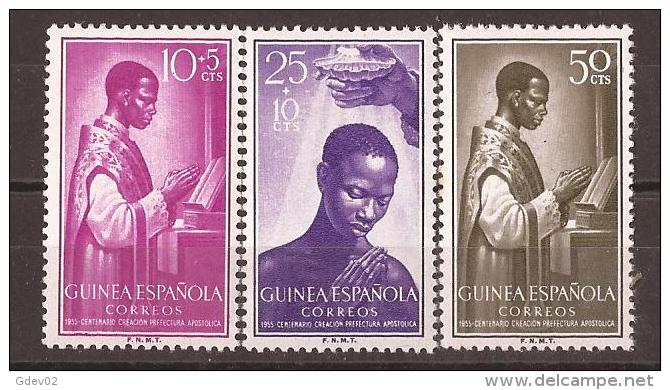 FPOOSTV344-FTL4157TRT.Guinea Guinee. PREFECTURA APOSTOLICA EN FERNANDO POO.1955( Ed 344/46**) Sin Charnela LUJO - Theologen