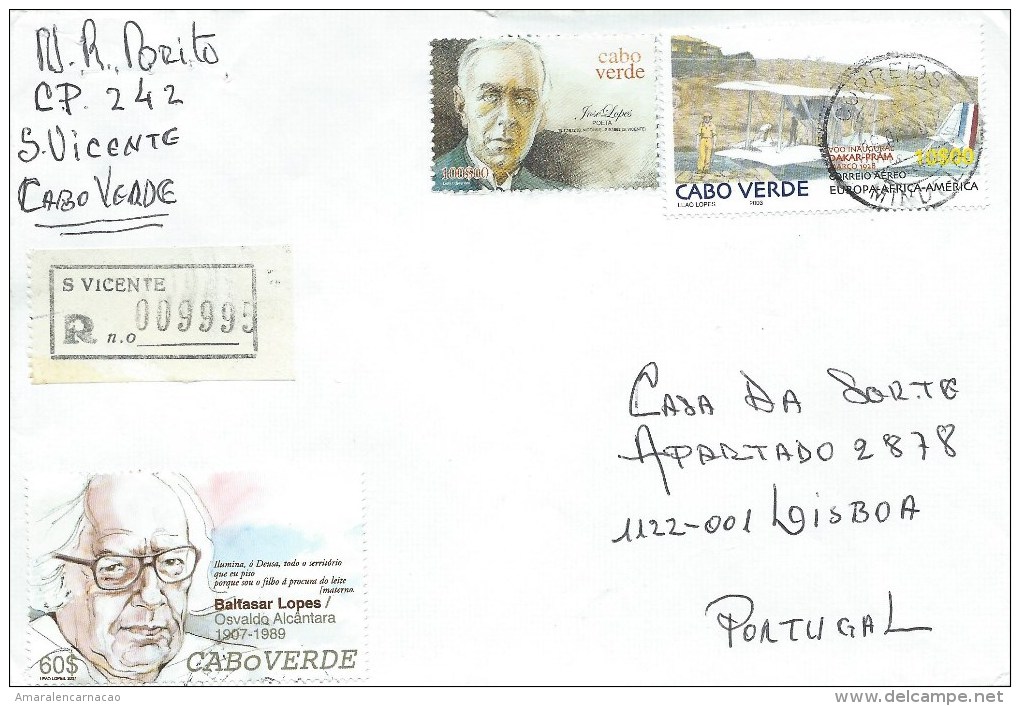 TIMBRES - STAMPS - LETTRE RECOMMANDÉ - CAP VERT / CAPE VERDE - POUR PORTUGAL - TIMBRES DIVERS - Kaapverdische Eilanden