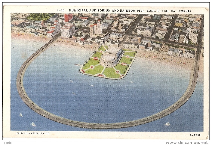 Rainbow Pier And Auditorium-Long Beach California  Unused - Long Beach