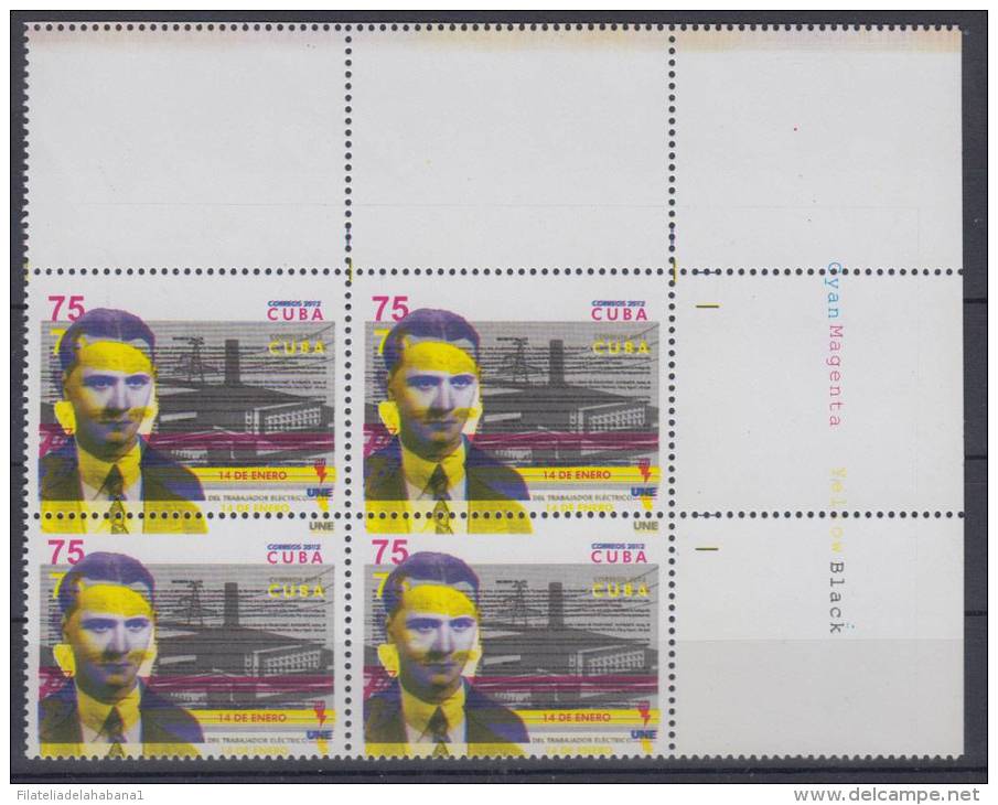 2012.63 CUBA 2012 MNH BLOQUE 4 . ERROR DE PERFORACION. PERFORATION ERROR. DISPLACED COLORS. ANTONIO GUITERAS. - Imperforates, Proofs & Errors