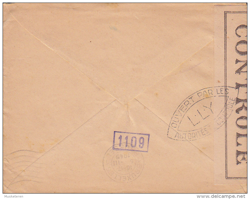 France 1945 Cover To Croix Rouge Belgium Iris CONTROLÉ Label Censure Zensur Censor BRUXELLES Arrival Cancel (2 Scans) - 1939-44 Iris