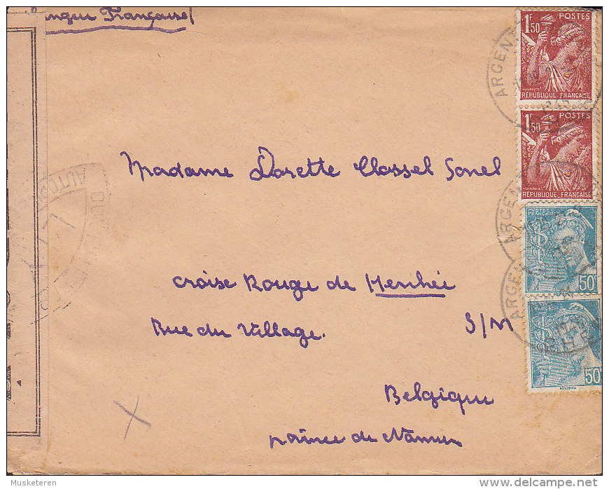 France 1945 Cover To Croix Rouge Belgium Iris CONTROLÉ Label Censure Zensur Censor BRUXELLES Arrival Cancel (2 Scans) - 1939-44 Iris