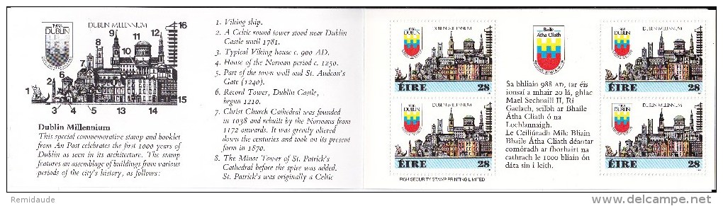 IRLANDE - 1988 - CARNET MILLENAIRE DE DUBLIN - Carnets