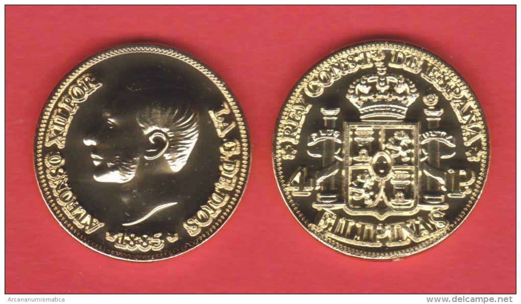 PHILIPPINES  (Spanish Colony-King Alfonso XII) 4 PESOS  1.885  ORO/GOLD  KM#151  SC/UNC  T-DL-10.832 COPY  Austra. - Filippijnen
