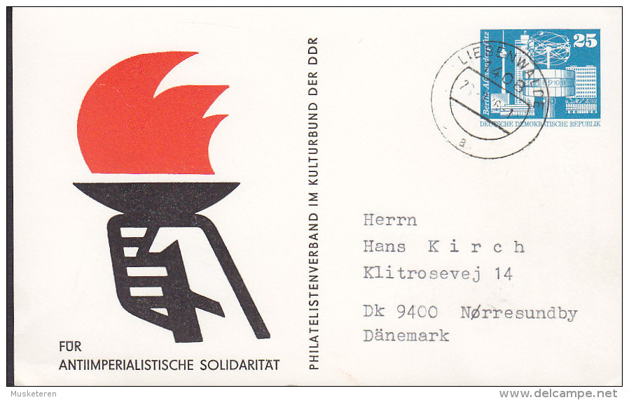 Germany DDR Postal Stationery Ganzsache Private Print "Für Antiimperialistische Solidarität" LIEBENWALD 1976? To Denmark - Private Postcards - Used