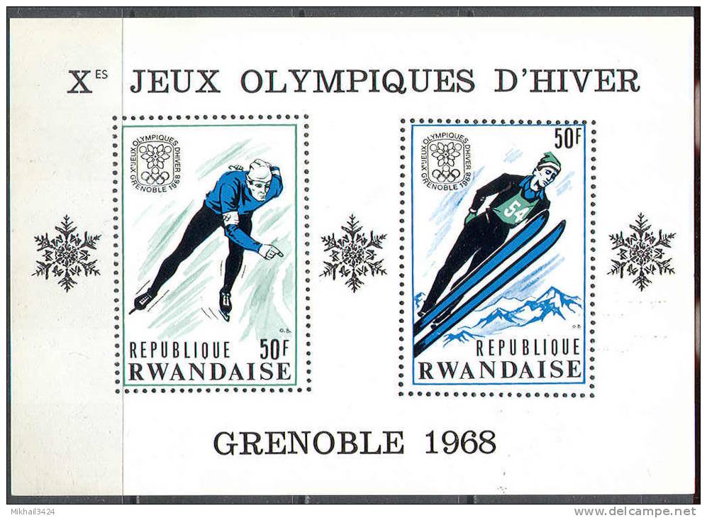 0923 ✅ Sport Winter Olympic Games 1968 Rwanda 2S/s MNH ** Error Shift Perf - Winter 1968: Grenoble