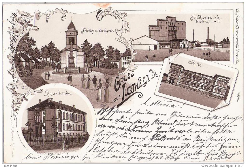 LÜBTHEEN Braun Litho Kali Bergwerk Lehrer Seminar Schule Kirche 23.9.1898 Gelaufen - Lübtheen