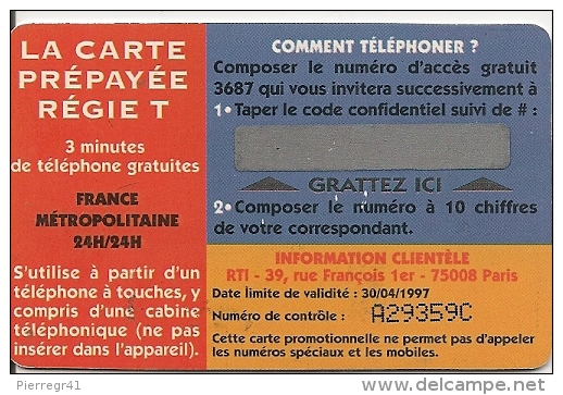 CARTE-FRANCE TELECOM- A CODE -PRECURSEUR-3Mn-CAISSE Epargne AQUITAINE-30/04/1997-Non Grattée-TBE-RARE-Cote 150€ - FT