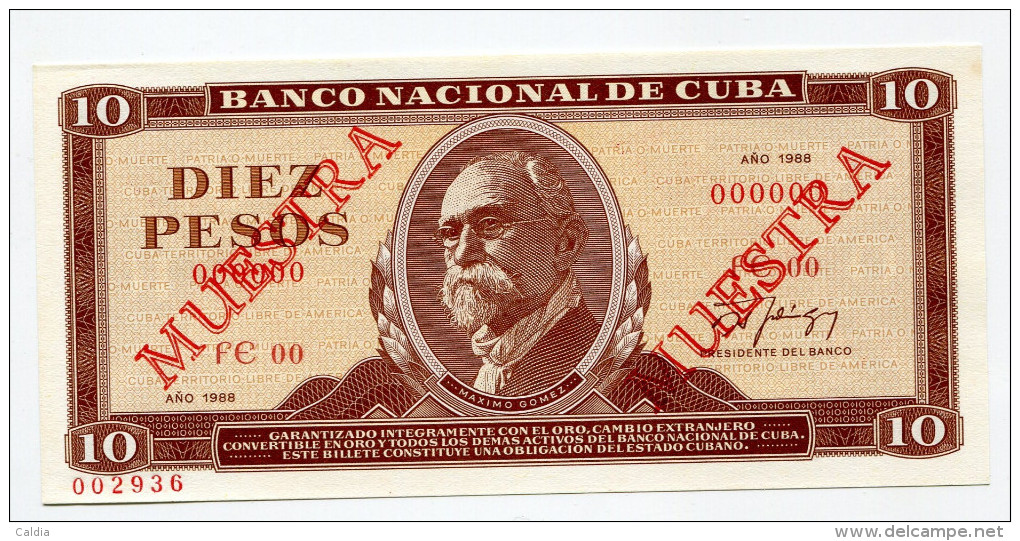 Cuba 10 Pesos 1988 "" MUESTRA "" SPECIMEN  UNC - RARE !!! - Cuba