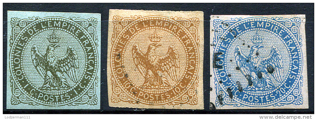 COLON. GEN. 1862-65 - Yv.1,3,4 (Mi.1,3,4, Sc.1,3,4) Used (1 MNG) All Perfect (VF) - Eagle And Crown