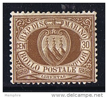 1877   Armoiries 30 Cent  Brun  Sass  6   * MH - Ongebruikt
