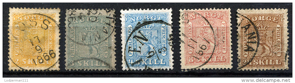 NORWAY 1863-67 - Yv.6-10 (Mi.6-10) Compl. Set (mixed Cond.) - Oblitérés