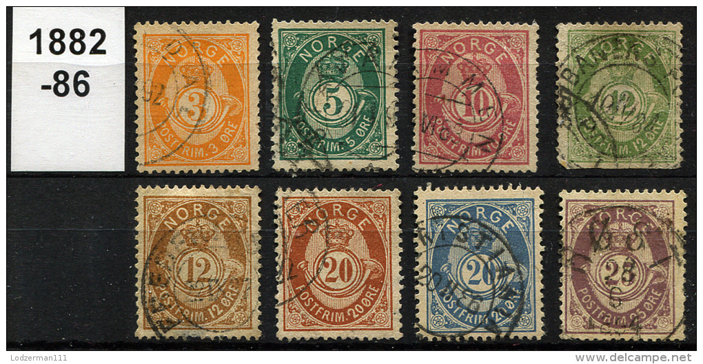 NORWAY 1882-85 (21 Mm) - Mi.35-42 Compl. Set Mixed Cond. - Usati