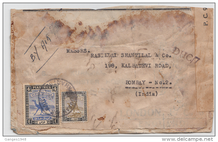 Sudan 1945  Re-Used  Air Mail  Censor Cover To India  # 81502 - Sudan (1954-...)