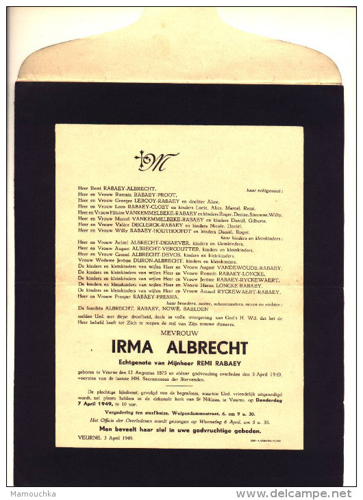 Doodsbrief Irma ALBRECHT Echtg. Remi Rabaey  Veurne 1875 - 1949 - Décès