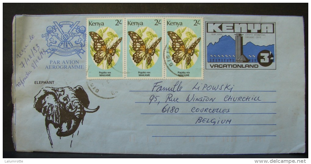 LetDoc. 32. Aérogramme De Nairobi (Kenya) Vers Courcelles (Belgique). Timbres Avec Papillons. - Kenya (1963-...)