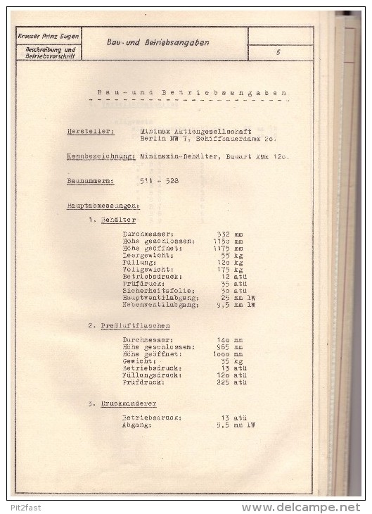 ORIGINAL Betriebsanleitung V. Kreuzer Prinz Eugen , 1940 , Gasfeuerlöschanlage , Marine , Schiff , Wehrmacht , Kiel !!! - Schiffe
