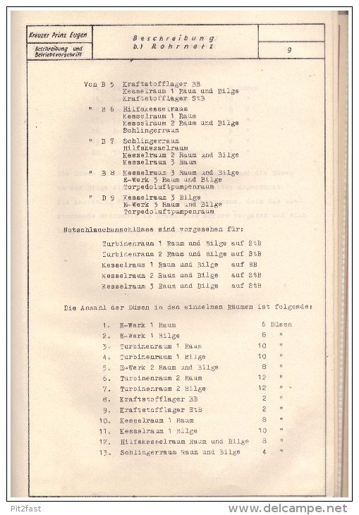 ORIGINAL Betriebsanleitung v. Kreuzer Prinz Eugen , 1940 , Gasfeuerlöschanlage , Marine , Schiff , Wehrmacht , Kiel !!!