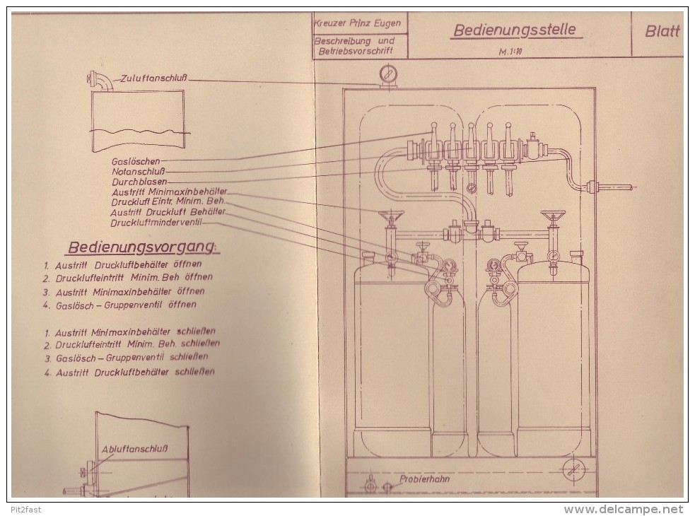 ORIGINAL Betriebsanleitung v. Kreuzer Prinz Eugen , 1940 , Gasfeuerlöschanlage , Marine , Schiff , Wehrmacht , Kiel !!!