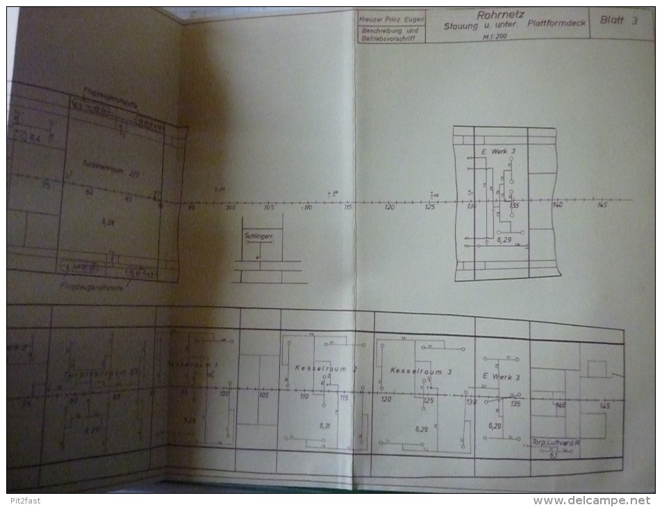 ORIGINAL Betriebsanleitung v. Kreuzer Prinz Eugen , 1940 , Gasfeuerlöschanlage , Marine , Schiff , Wehrmacht , Kiel !!!