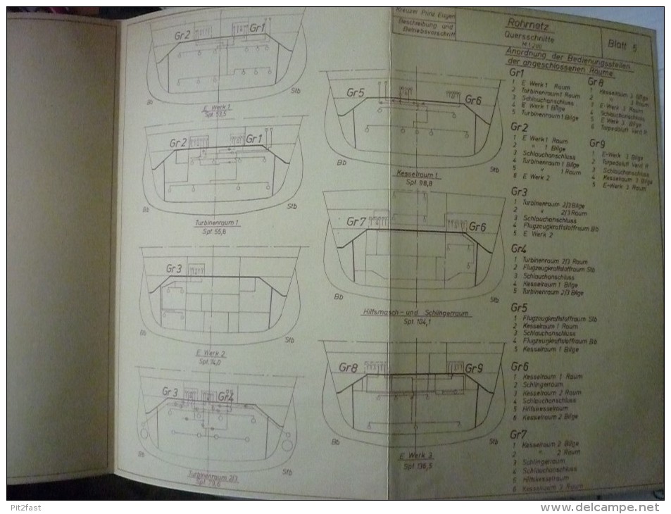 ORIGINAL Betriebsanleitung v. Kreuzer Prinz Eugen , 1940 , Gasfeuerlöschanlage , Marine , Schiff , Wehrmacht , Kiel !!!