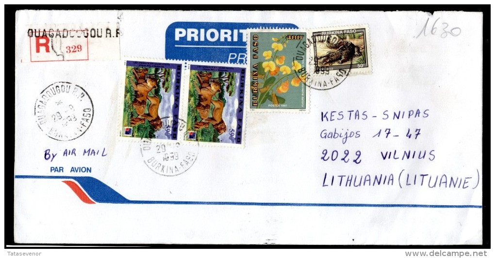 BURKINA FASO Postal History Envelope Air Mail BF 012 Fauna Lions Crocodile - Burkina Faso (1984-...)