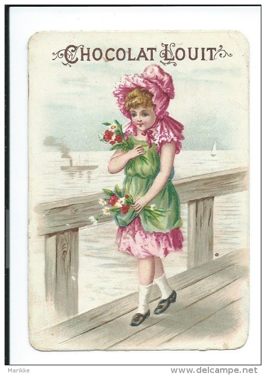 Chocolat Louit, Fillette, 11x7,5, Dos Imprimé, Publicité Bordeaux, Gaufrée, Enfant, Fille, Fleurs, Port, 2 Photos # - Louit