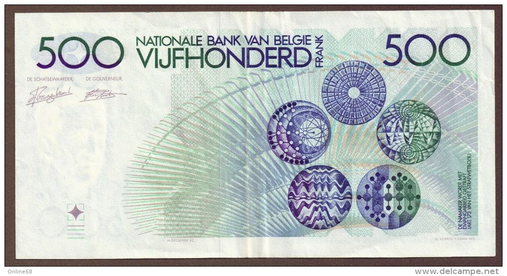 BELGIQUE 500 Francs	ND  1982-98  Signatures: Van Droogenbroeck & Verplaetse - 500 Francos